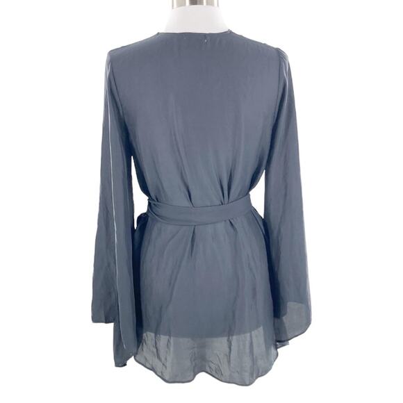 Show Me Your Mumu Womens Gray Belted Poly Wrap Jacket Bell Sleeve Size M - Picture 2 of 11